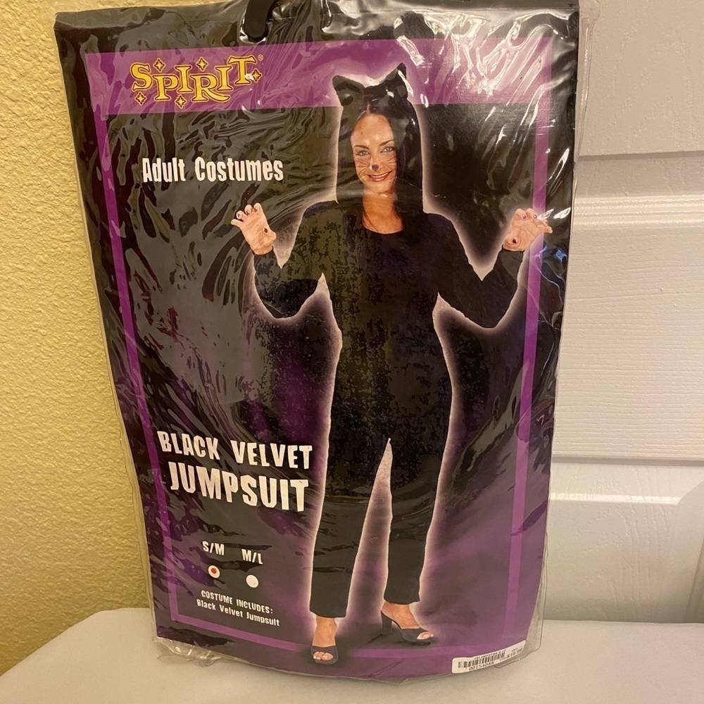 SPIRIT Halloween Black Velvet Jumpsuit Cat Women’s Costume Size Small Dress Up - Picture 4 of 4